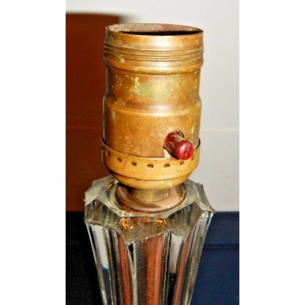 Vintage Pressed Glass Boudoir Table Lamp 10in Star Base Ribbed Column Vanity